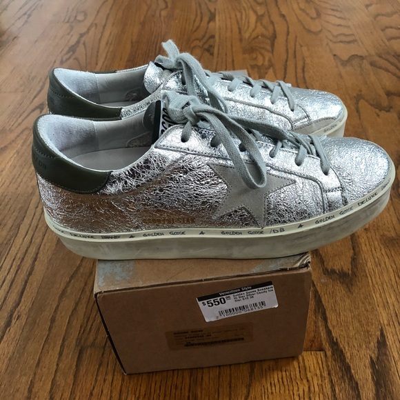 Golden Goose Shoes - Golden Goose Hi Star Sneakers Metallic Silver 38
